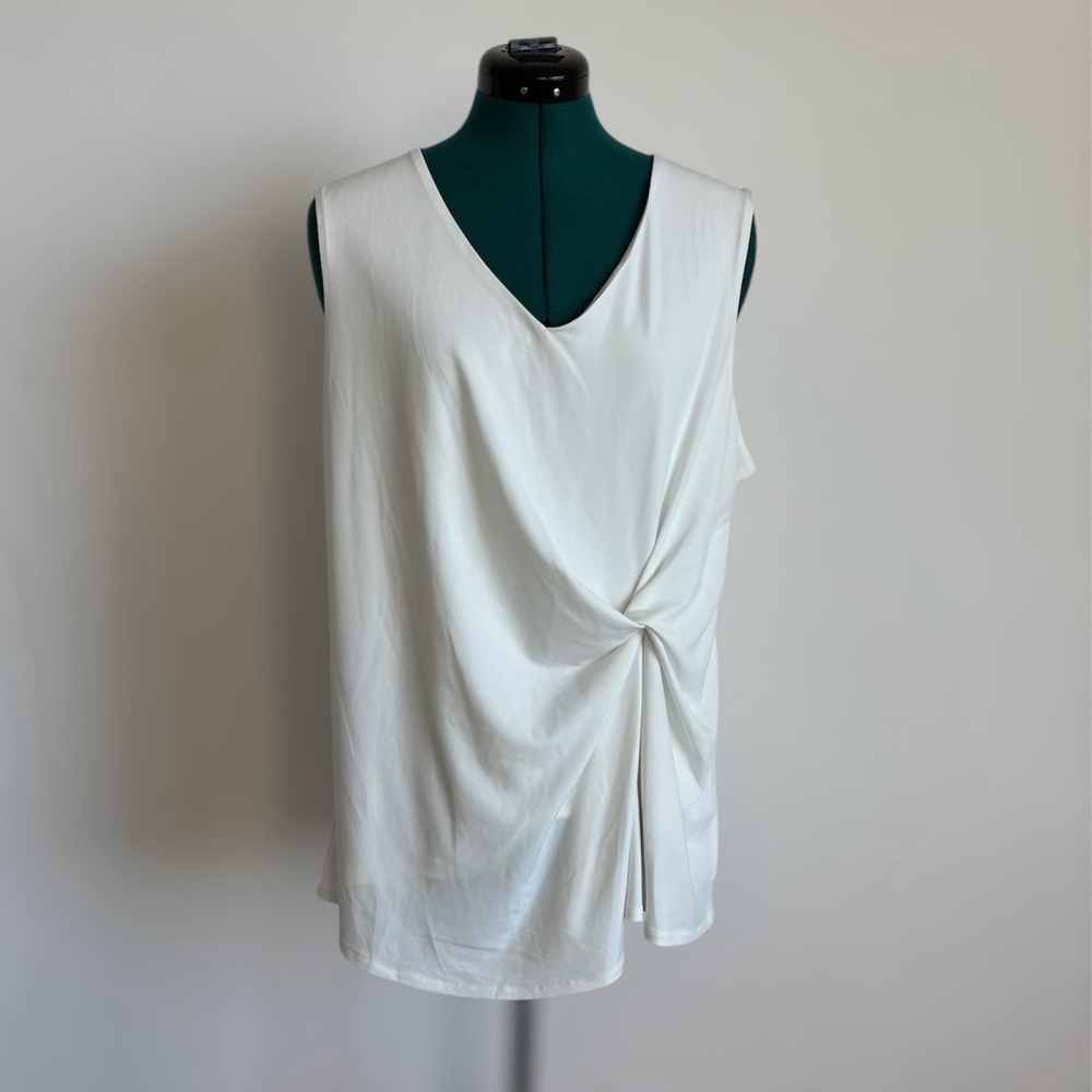 TAHARI Ivory Twist-Front V-Neck Tank Top XL